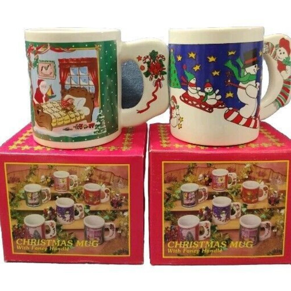 Vintage Ceramic Christmas Mug with Toys and Teddy Bearon  on the Molded Handle